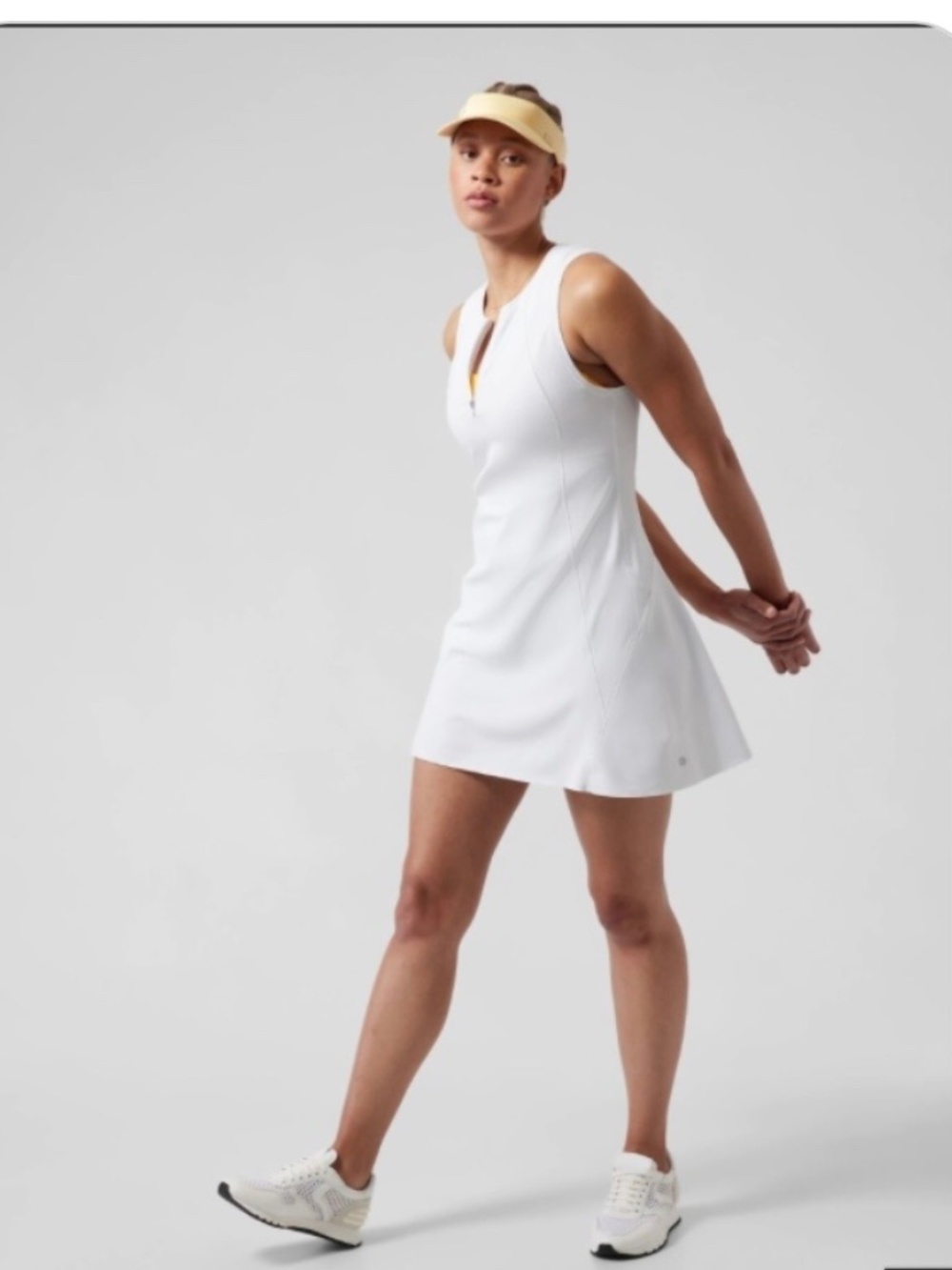 Athleta Ace Tennis Golf Pickle Dress 1/4 Zip Sleeveless Back Pocket White XS NEW